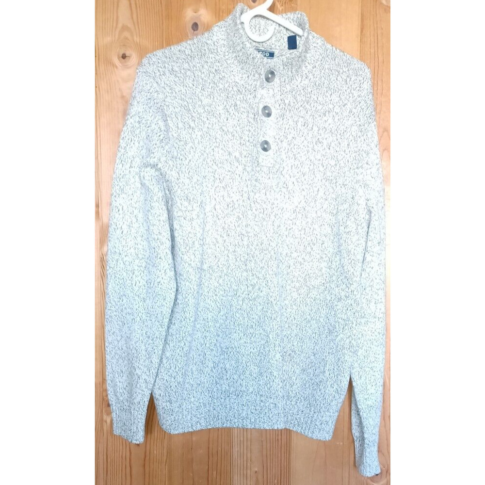 IZOD Mens Large Heather Gray Long Sleeve Pullover Sweater 1/4 Button up, Grandpa